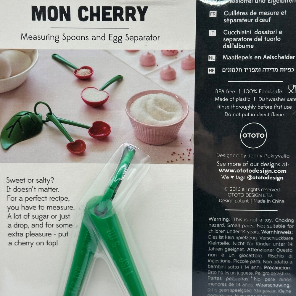 OTOTO Mon Cherry Measuring Spoons‎ & Egg Separator Set Red Green NEW - Picture 7 of 7